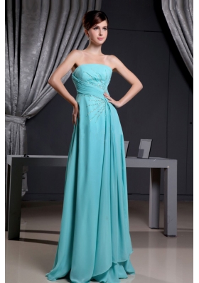 Turquoise Beading Strapless and Brush Train Prom Dress
