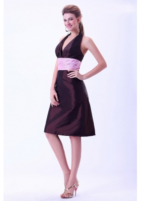 Halter Brown 2013 Bridesmaid Dresses Pink Belt