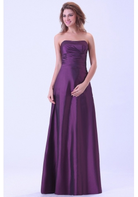 Dark Purple Bridemaid Dress Strapless Floor-length