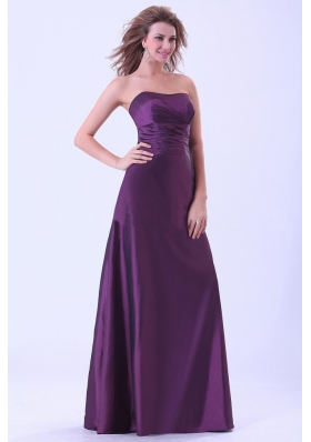 Dark Purple Bridemaid Dress Strapless Floor-length