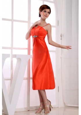 Spaghetti Straps Tea-length Orange Red Prom Dress 