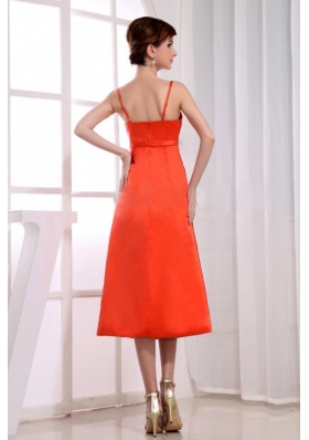 Spaghetti Straps Tea-length Orange Red Prom Dress 