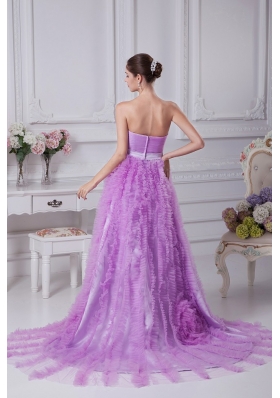 Exquisite Ruffled Lavender Court Train Strapless Prom Celebrity Dresses