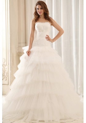 Popular Ruffled Layers Tulle Appliques Wedding Dress