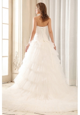 Popular Ruffled Layers Tulle Appliques Wedding Dress