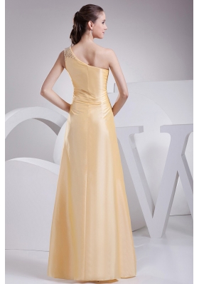 Yellow Taffeta Prom Dress Beading and Ruching One Shoulder