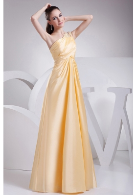 Yellow Taffeta Prom Dress Beading and Ruching One Shoulder