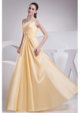 Yellow Taffeta Prom Dress Beading and Ruching One Shoulder