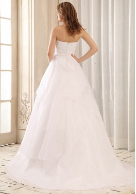 Sash and Appliques Wedding Gowns Ruffled Layers Organza