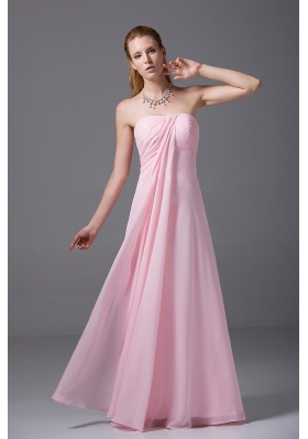 Pink Bridesmaid Dress Strapless Chiffon Ruched Empire
