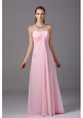 Pink Bridesmaid Dress Strapless Chiffon Ruched Empire