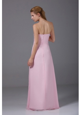 Pink Bridesmaid Dress Strapless Chiffon Ruched Empire