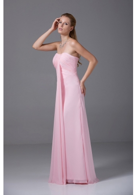 Pink Bridesmaid Dress Strapless Chiffon Ruched Empire