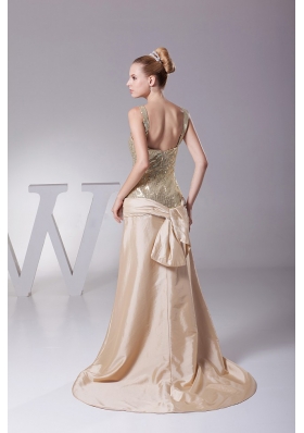 Champagne Prom Gown Hand Made Flower Sequin and Satin