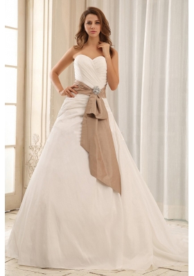 Sweetheart Wedding Dress Sash and Ruched Taffeta