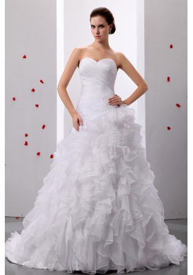 Wedding Gown Sweetheart Ruffles With Ruched Bodice