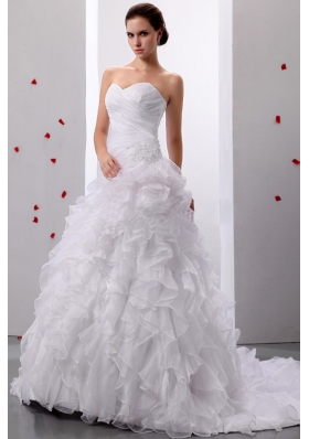 Wedding Gown Sweetheart Ruffles With Ruched Bodice