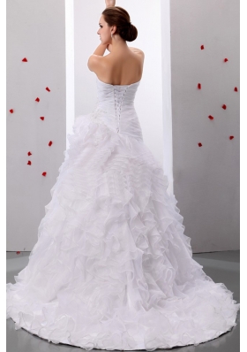 Wedding Gown Sweetheart Ruffles With Ruched Bodice