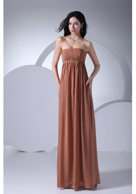 Brown Chiffon Beading Prom Gown Strapless