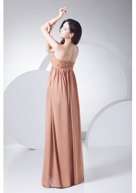 Brown Chiffon Beading Prom Gown Strapless