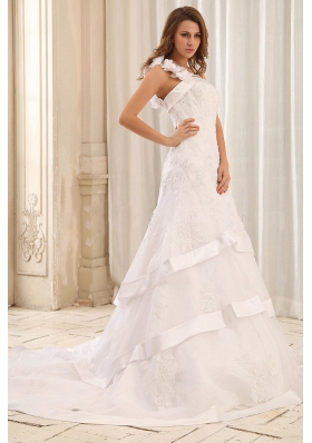 One Shoulder Mermaid Wedding Gowns Ruffled Layers