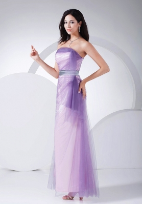 Prom Gown Pink Taffeta Tulle Ankle-length Strapless Sash