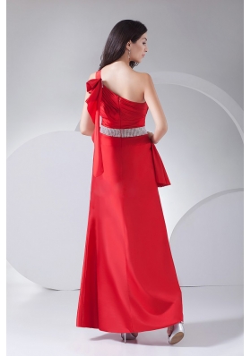 One Shoulder Ankle-length Beading and Ruching Prom Gown