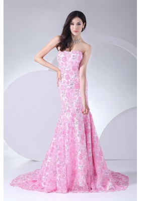Printing Mermaid Strapless Prom Dress On Sale