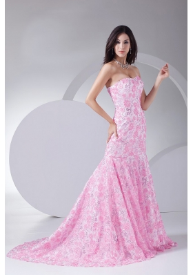 Printing Mermaid Strapless Prom Dress On Sale