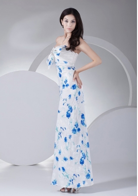 Beading Decorate Bodice Printing Ankle-length Prom Evening Dress