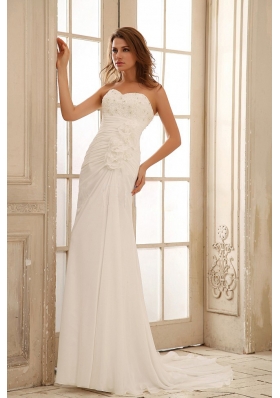 Sweetheart Beach Wedding Dress Floral Ruched Appliques