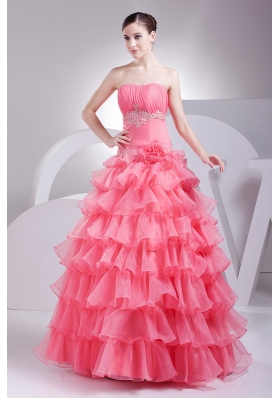 Watermelon Appliques and Ruching Ruffled Layers