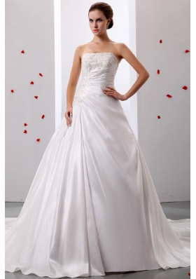 Princess Appliques and Ruch Wedding Gowns With Taffeta