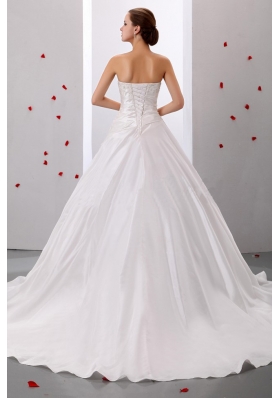 Princess Appliques and Ruch Wedding Gowns With Taffeta