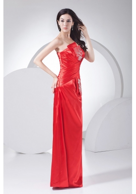 Beading Prom Dress Strapless Red Taffeta