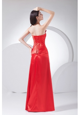 Beading Prom Dress Strapless Red Taffeta