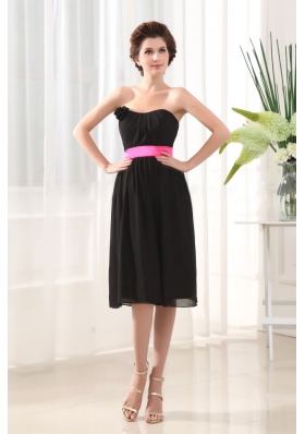 Bridesmaid Dress Ribbons Chiffon Black Tea-length