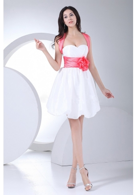 White Prom Dress Floral Bowknot Mini-length Straps