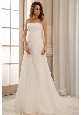 Strapless Weding Dress With Ruch and Appliques Organza