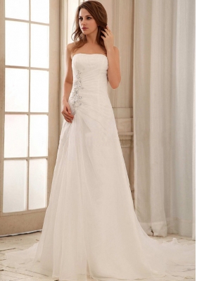 Strapless Weding Dress With Ruch and Appliques Organza