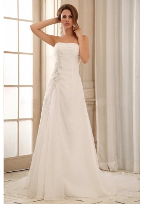 Strapless Weding Dress With Ruch and Appliques Organza