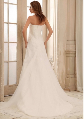 Strapless Weding Dress With Ruch and Appliques Organza