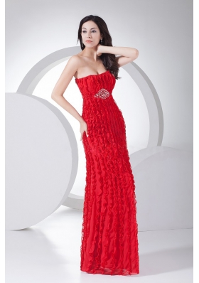 Red Beading Ankle-length Chiffon Graduation Dress