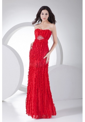 Red Beading Ankle-length Chiffon Graduation Dress