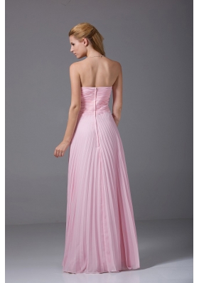 Pink Chiffon Beading Prom Dress Ruching