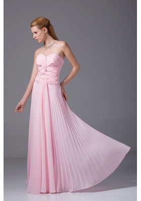 Pink Chiffon Beading Prom Dress Ruching