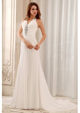 Halter Empire Beaded Weding Dress With Chiffon