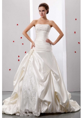 Applqiues and Ruch Wedding Gowns With Lace and Taffeta