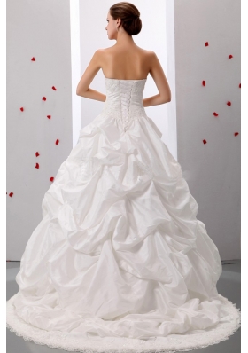 Pick-ups Sweetheart Wedding Gowns With Lace and Ruch