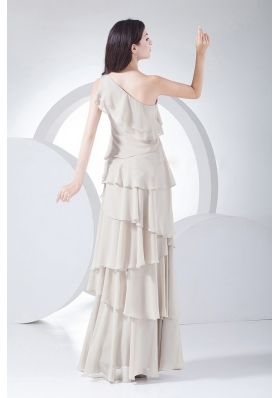 Grey One Shoulder Ruffled Layers Chiffon Prom Dress